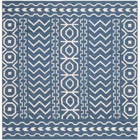 Safavieh Dhurries Hand Woven Flat Weave Square Rug- Dark Blue - Ivory- 6 x 6 ft. DHU572A-6SQ
